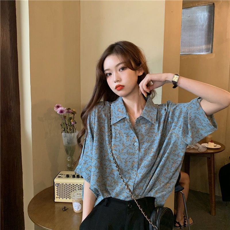 Áo Sơ Mi Voan Hoa Ngắn Tay Dáng Rộng Thiết Kế Mới Thời Trang Mùa Hè Theo Phong