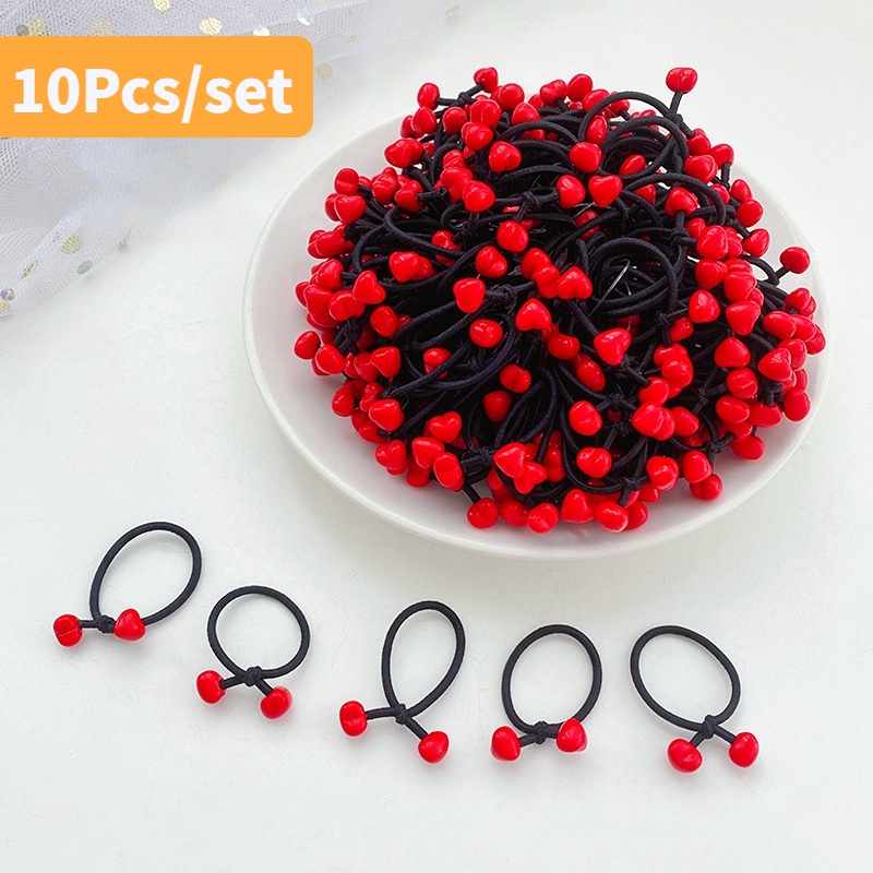 Set 10 Dây Cột Tóc Hạt Đậu Đỏ Đơn Giản Nhiều Màu Sắc Siêu Bền Cho Bé Gái