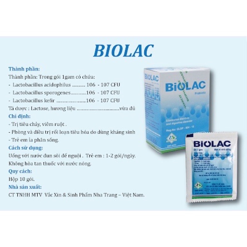 BIOLAC- Men vi sinh sống, dùng cho tiêu chảy và rối loạn tiêu hóa.