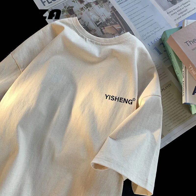 Áo Thun 100% Cotton Tay Ngắn Dáng Rộng In Chữ Đơn Giản Thời Trang Mùa Hè Cho Cặp Đôi