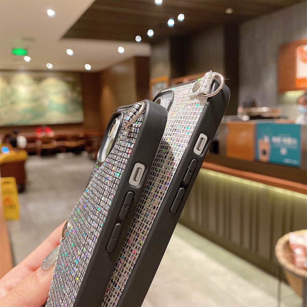 Ốp Điện Thoại Da Dạng Ví Đính Kim Cương Lấp Lánh Có Ngăn Đựng Thẻ Và Dây Đeo Chéo Cho iphone 15 14 13 12 11 pro xs max xr x 8 7 plus