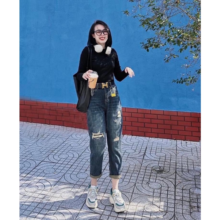 Quần jean bò baggy rách gối màu xanh form vừa tôn dáng siêu đẹp _ UNISTORE