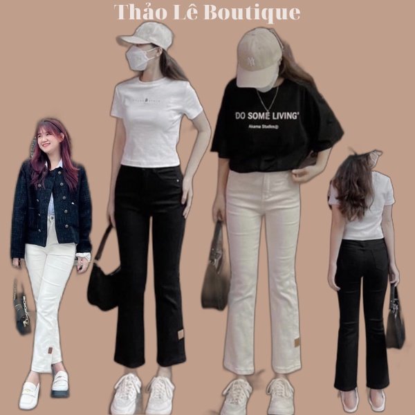 Quần jean ống đứng nữ tag da màu đen, trắng - Hl