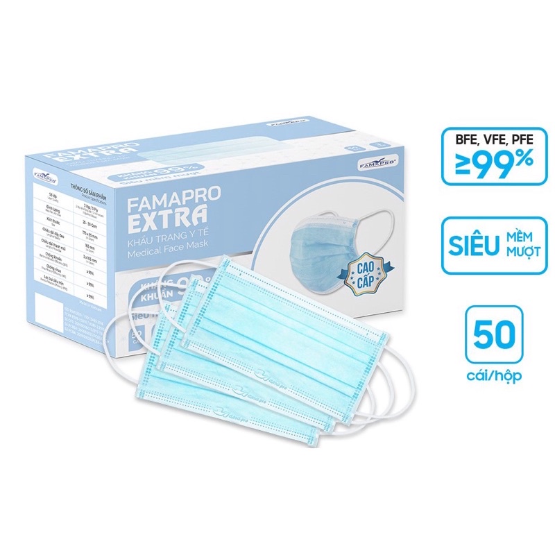 Khẩu trang y tế kháng khuẩn 4 lớp Famapro Extra (50 cái/ hộp)