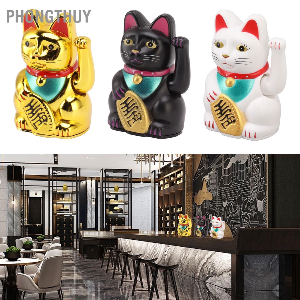 Mèo thần tài - mèo vẫy tay may mắn 4 inch bằng pin hút tài lộc Trang trí bàn làm việc Tặng quà