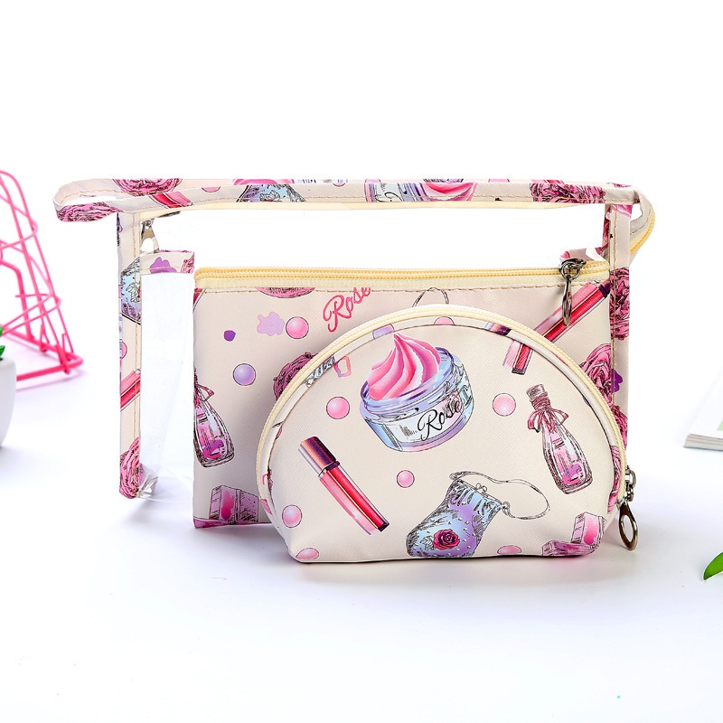 Túi Đựng Mỹ Phẩm Bằng Da PVC Trong Suốt In Họa Tiết Xinh Xắn Túi Rửa Tay Khi Đi Du Lịch