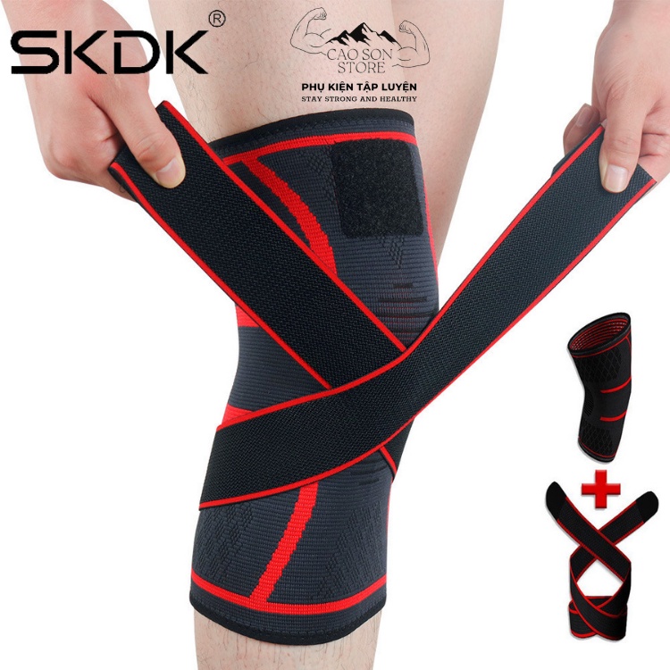 Bó Gối Bảo Vệ Gối Thể Thao, Xỏ Gối Có Dây Đai Tách Rời Chính Hãng SKDK HJ010 Cao Cấp Tập Gym Đá Bóng Chạy Bộ