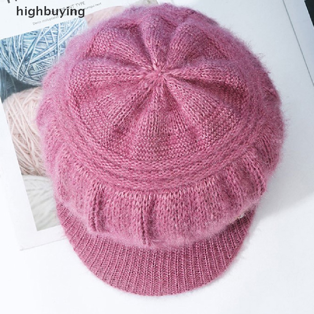 Mũ Len Dệt Kim Màu Trơn Giữ Ấm Tai Thời Trang Thu Đông Cho Nữ