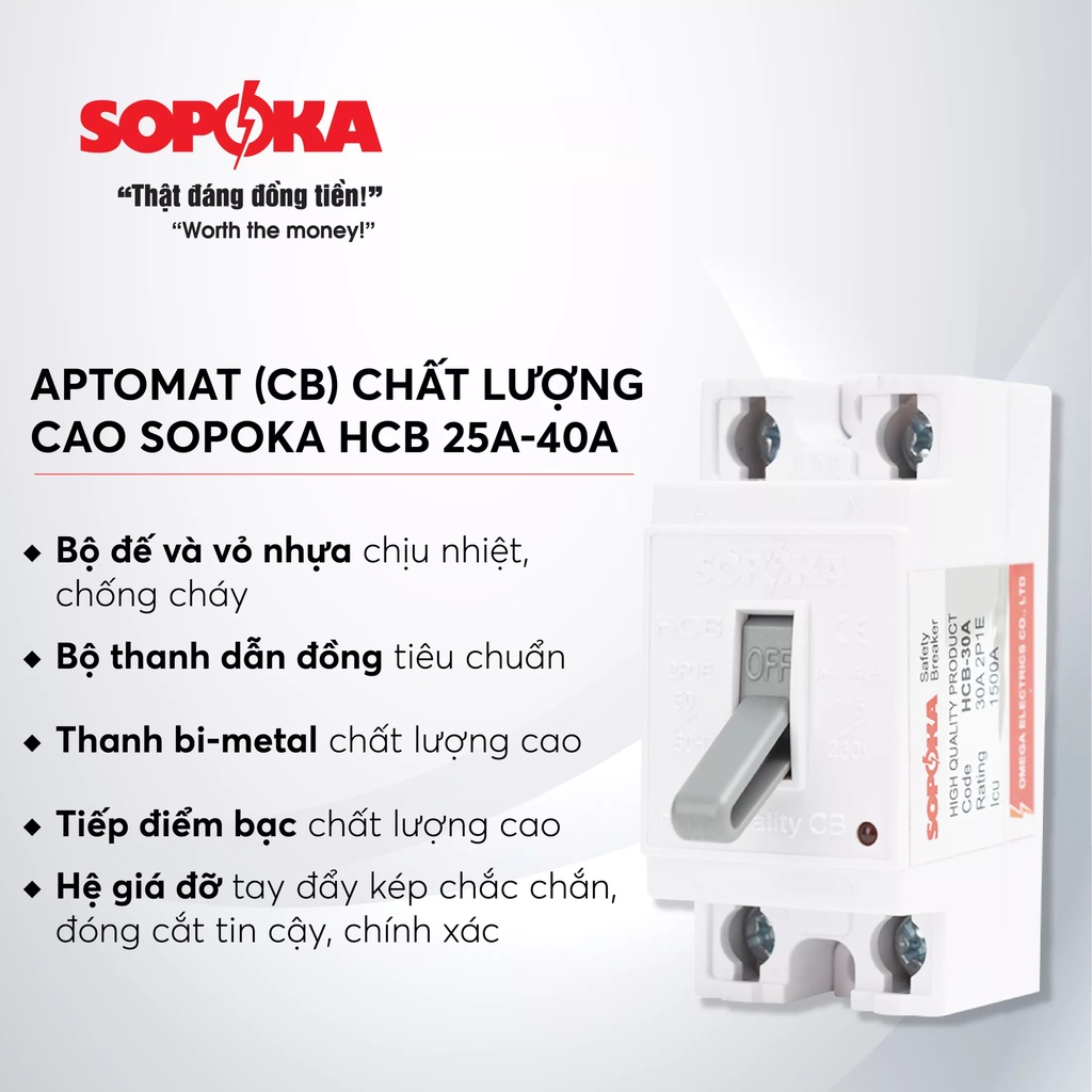 Aptomat  chất lượng cao SOPOKA HCB 30A màu đen
