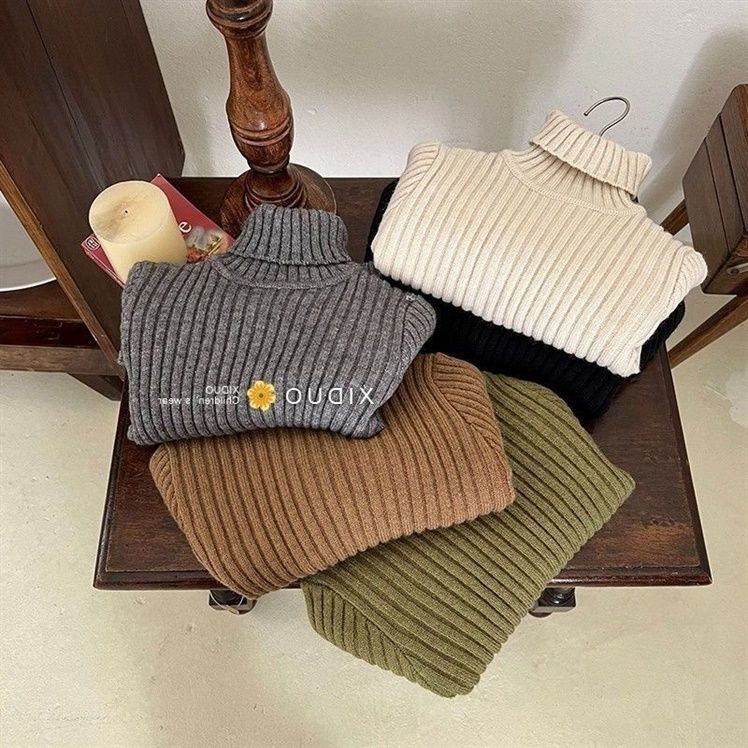 Áo Sweater Cổ Cao Co Giãn Giữ Ấm Mùa Thu Đông Màu Trơn Phong Cách Hàn Quốc Mới Cho Bé Trai Bé Gái Pit Stri