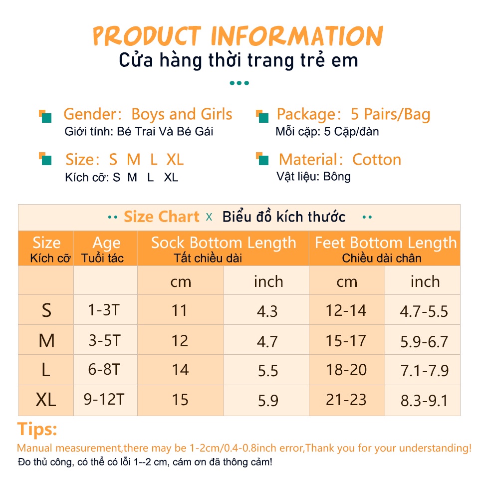 LJMOFA Set 5 Đôi Vớ Cotton Thoải Mái Cho Bé Từ 1-12 Tuổi