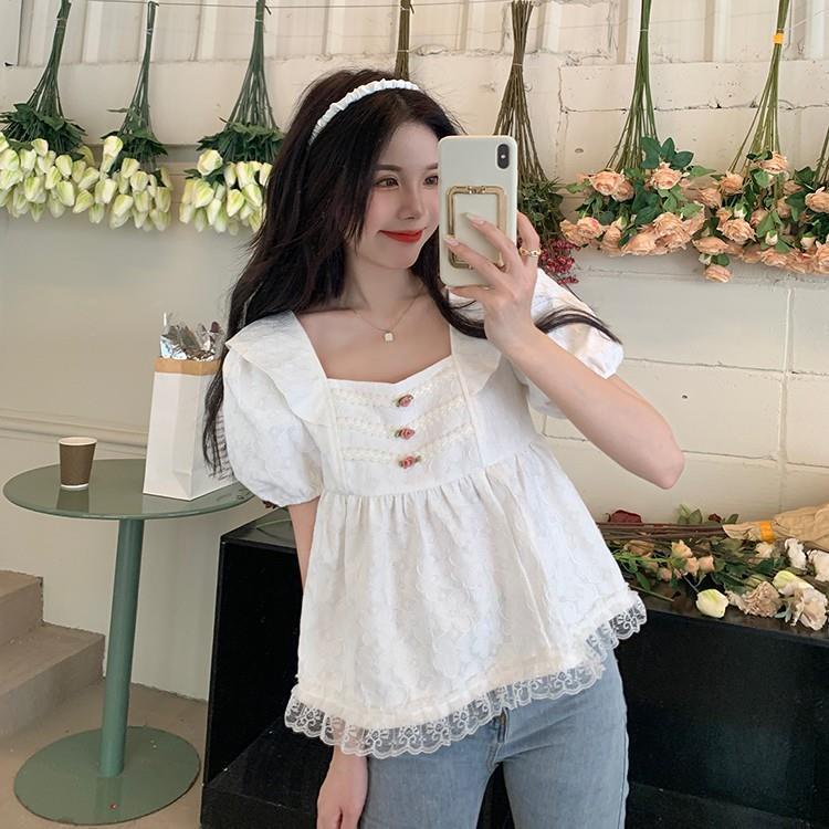 COZOK Áo Sơ Mi Tay Xốp Cổ Vuông Phong Cách Và Đa Năng