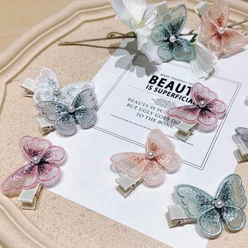 Kẹp Tóc Nơ Lưới Đính Ngọc Trai Ba Chiều Thanh Lịch Thời Trang Hàn Quốc JP5