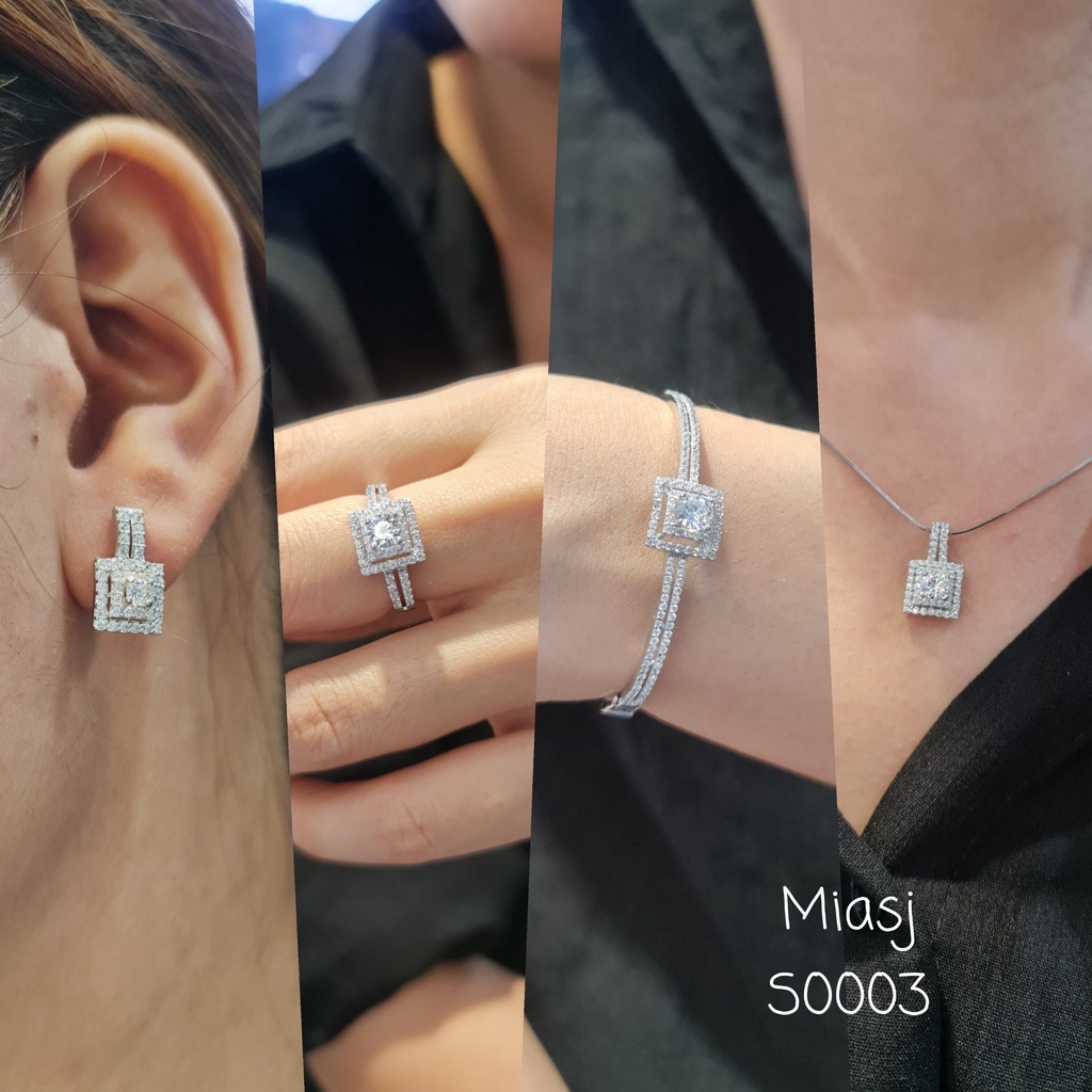 Set bộ 4 món nạm đá CZ cao cấp miễn phí Xi Kim | MiASJ Trang sức bạc