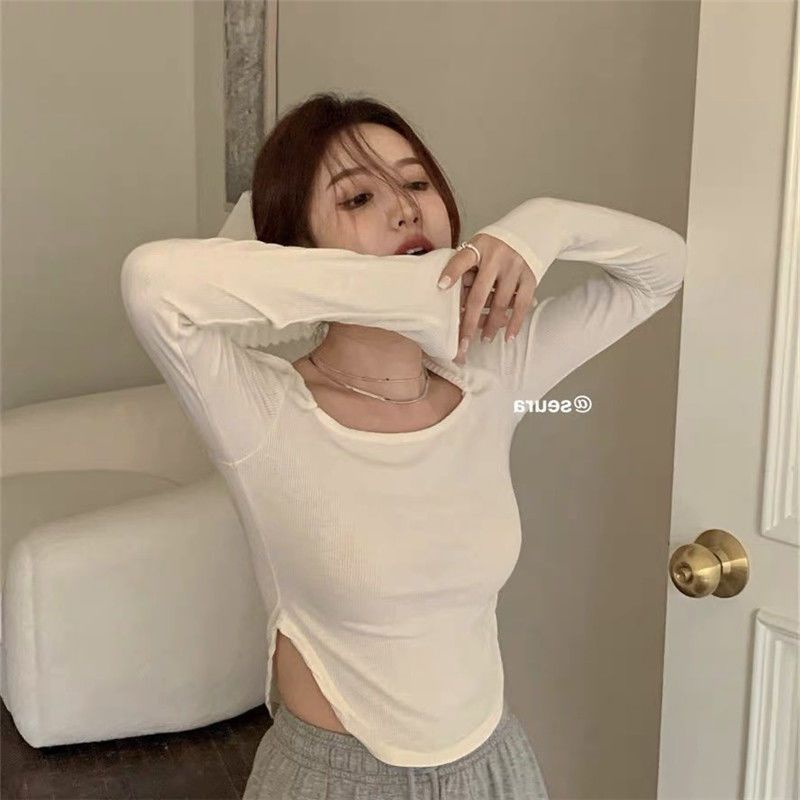 Áo thun COZOKC tay dài màu trơn đơn giản thời trang