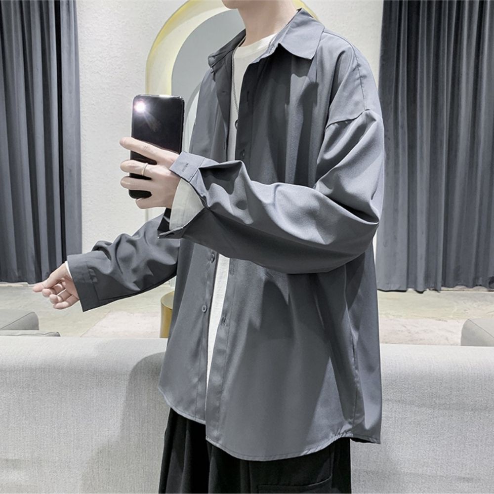 Mẫu mới áo sơ mi dài tay unisex trơn tặng kèm Cravat dáng rộng cá tính SOZO AO SOMI 9000020C