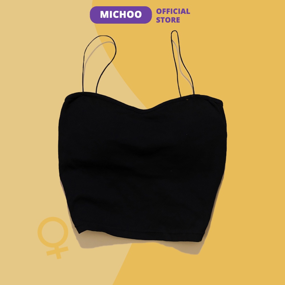Áo Croptop Hai Dây MICHOO Chất Cotton Dây Mảnh Đệm Nâng Ngực Thiết Kế Ôm Thoáng Mát.