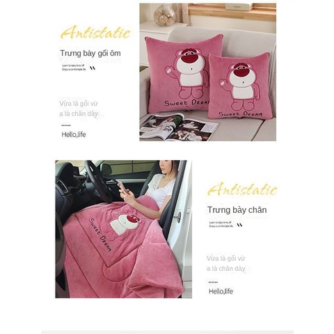 Bộ Chăn Gối Nhung Lông Cừu Hai Trong Một Đa Năng Dày Dặn Cho Văn Phòng / Xe Hơi