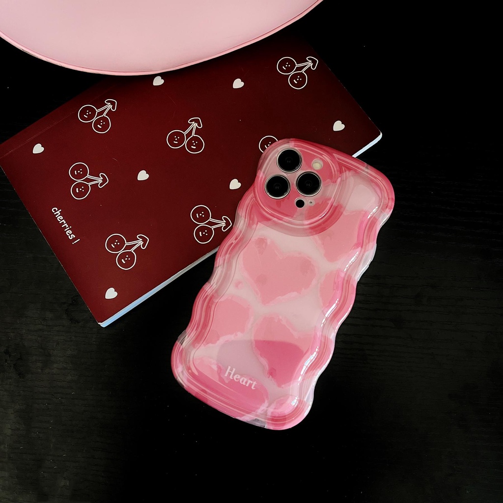 Ốp Điện Thoại Tpu Silicon Mềm Chống Sốc Chống Rơi Họa Tiết Trái Tim Màu Hồng Cho iPhone 14 13 12 11 Pro Max