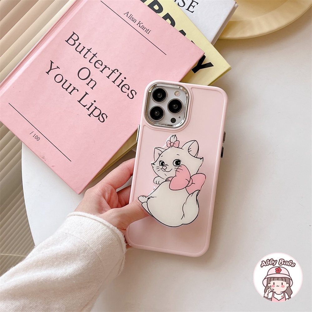 Ốp Điện Thoại TPU Mềm Chống Mồ Hôi Họa Tiết Mèo Hoạt Hình Có Giá Đỡ Kim Loại Cho IPhone 14 Pro Max 13 12 11 Pro Max