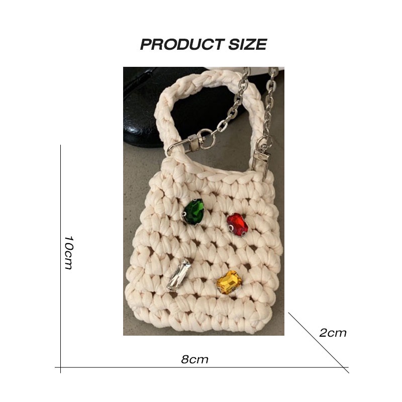 MISCHA Túi Đeo Chéo mini Màu Trơn Đính Đá Thời Trang Hàn Quốc