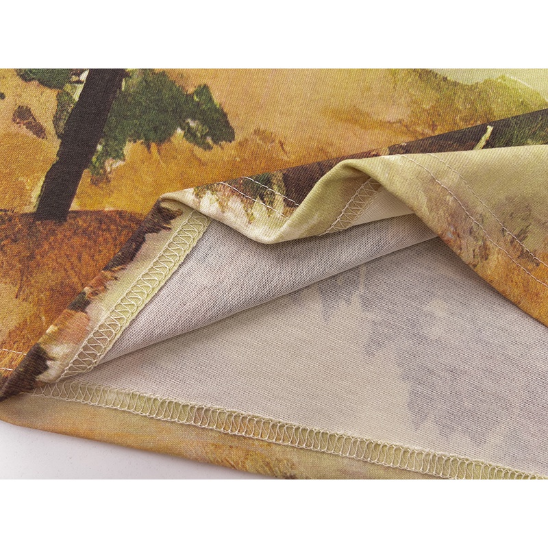 Áo Thun Tay Ngắn Cổ Thuyền Họa Tiết Phong Cảnh Thời Trang Mùa Hè