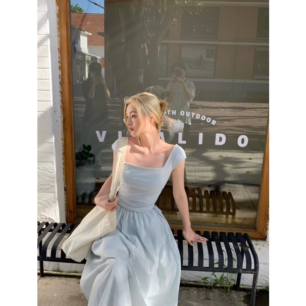 Đầm dự tiệc voan tơ sát nách phom xoè dài