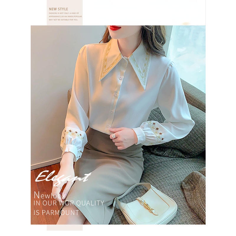 Áo Sơ Mi Chiffon Tay Dài Màu Xanh Dương Phong Cách Pháp Thời Trang Mùa Xuân Mới 2023 Cho Nữ