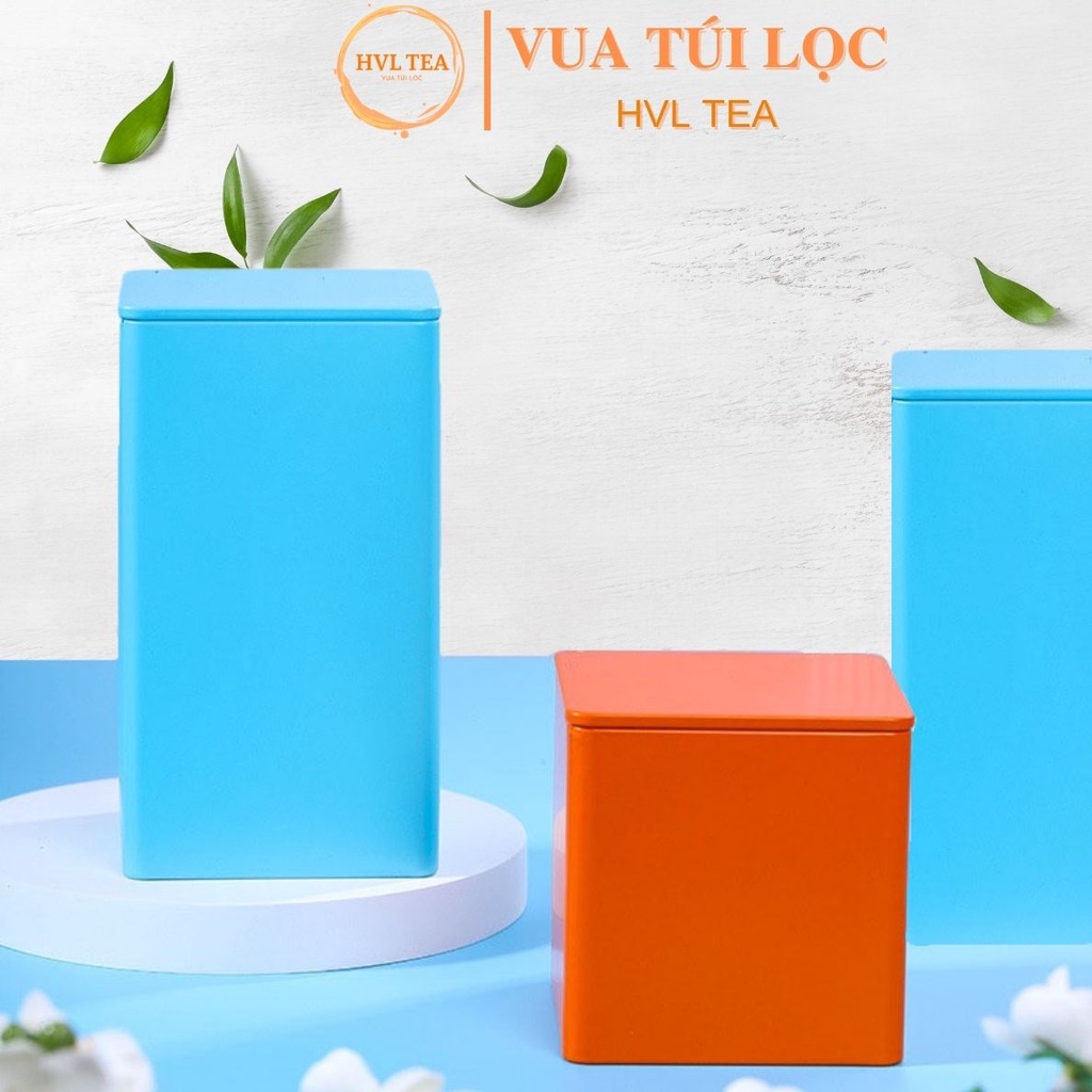 Hộp thiếc đựng trà hình hộp vuông, nhiều màu - HVL TEA