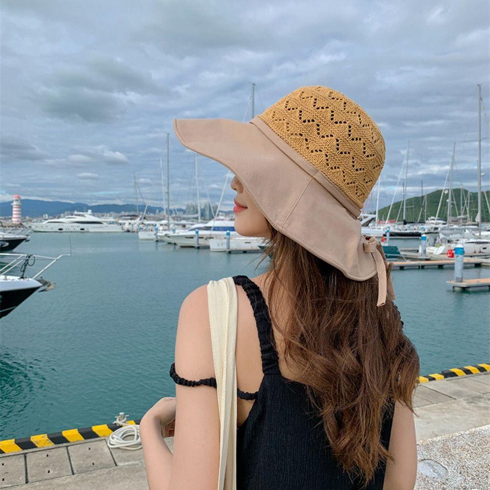 Nón Tai Bèo Che Nắng Chống Tia UV Màu Sắc Đơn Giản Có Dây Đeo Dành Cho Nữ