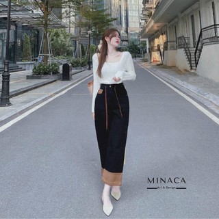 Quần ống rộng suông nữ lưng cao khóa trước 1 khuy vải tuyết mưa Minaca Q16