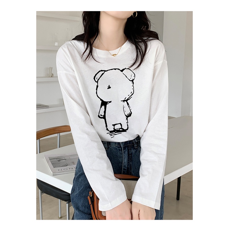 Áo Thun Cotton Dài Tay In Hình Chú Gấu Đáng Yêu 46559