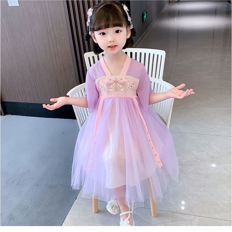 Đầm Hán Phục Thêu Hoa Phong Cách Trung Hoa Cổ Điển Dành Cho Bé Gái Kích Thước 90-130