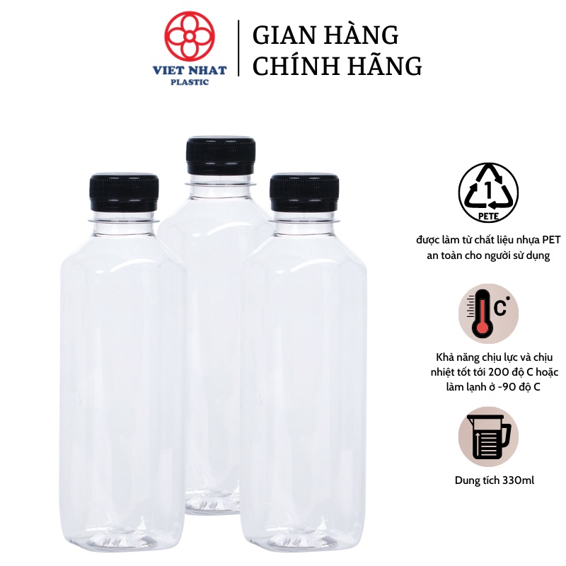 Chai nhựa 330ml vuông nắp đen Việt Nhật (500) -Việt Nhật Plastic H