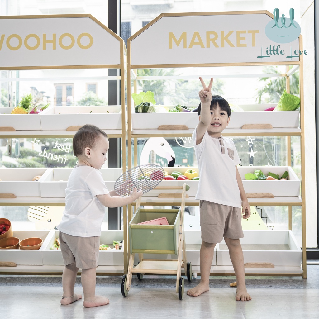 Bộ quần áo cộc tay bổ trụ túi ngực màu nâu cho bé trai từ 3m đến 4y little love (Lct69)