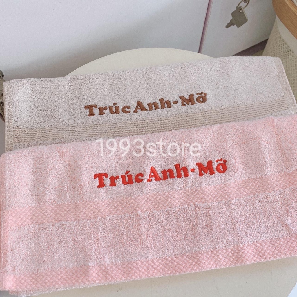 Khăn thêu tên theo yêu cầu xinh xắn đáng yêu size 35x75cm thích hợp cho bé mầm non đi học