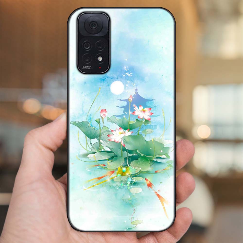 Ốp lưng Xiaomi Redmi Note 11, Note 11s viền đen in hình Hoa Sen Hoa Đẹp