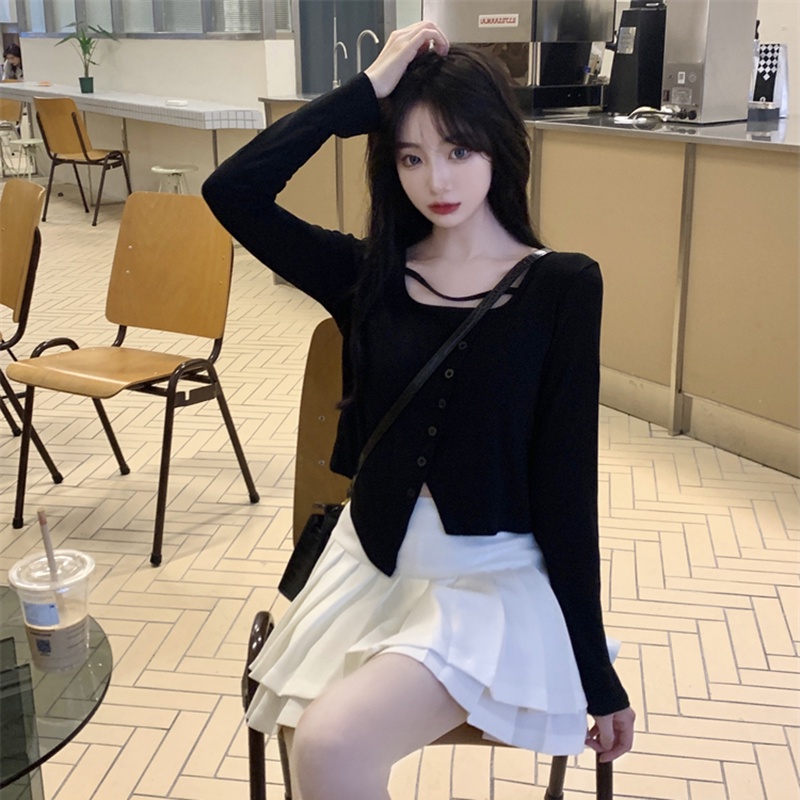 IELGY   Áo Kiểu Dáng Ôm Thiết Kế Không Đồng Đều Dễ Phối Đồ Thời Trang Cho Nữ