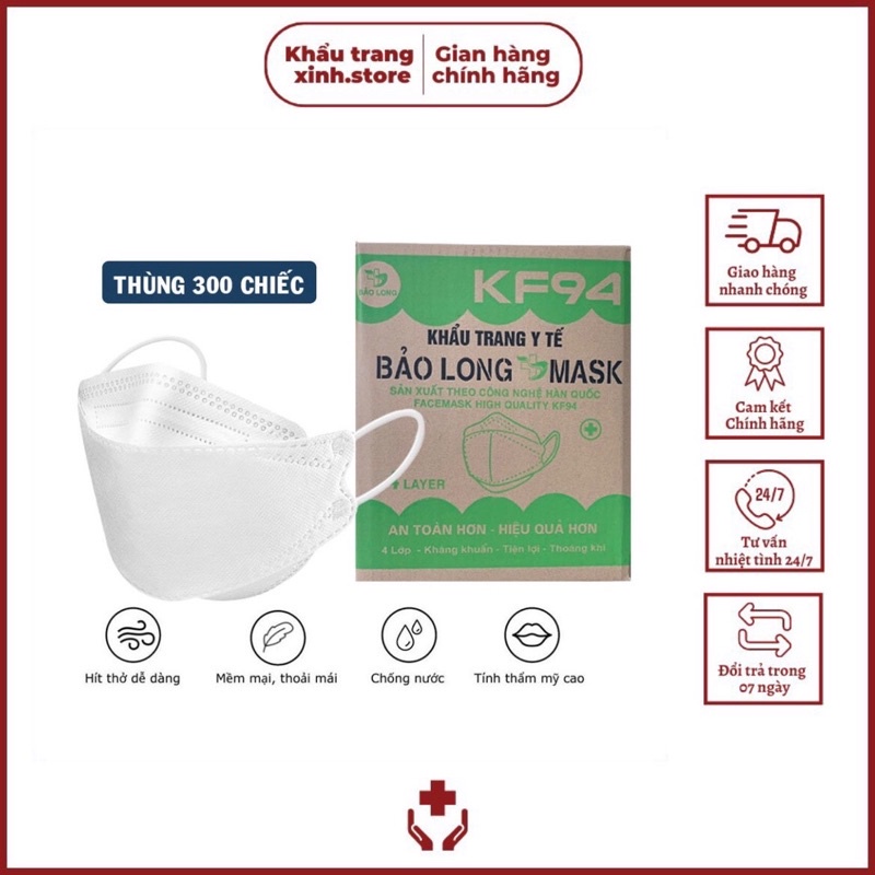 Khẩu Trang Kf94 Bảo Long Mask, Khẩu Trang Y Tế 4 Lớp Kháng Khuẩn - Thùng 300 Cái