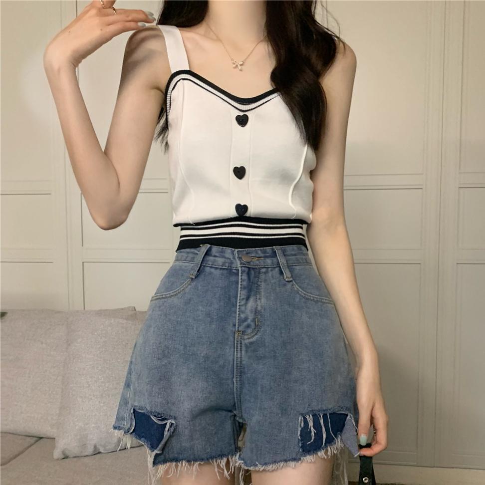 COZOK Áo Tank Top Dệt Kim Sát Nách Dáng Ôm Phối Nút Hình Trái Tim