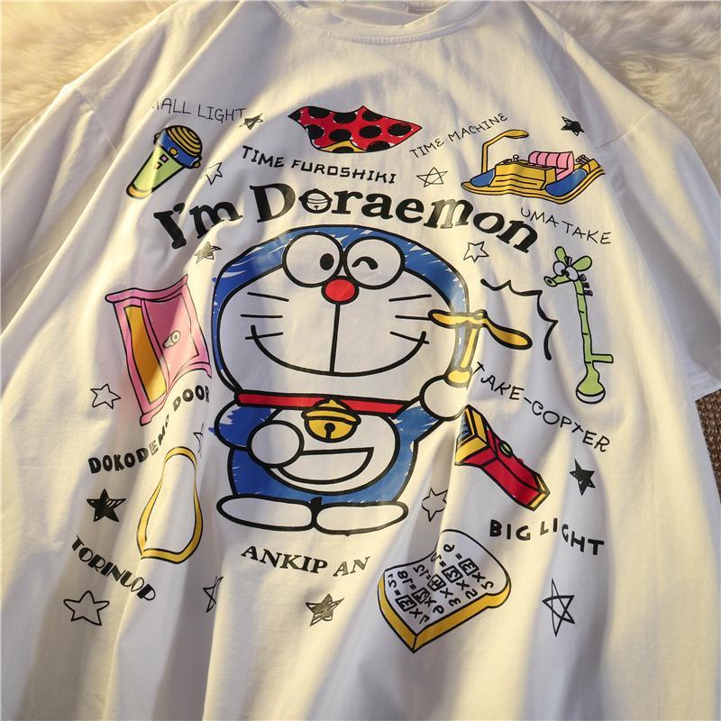 Áo Thun Nữ Cổ Tròn Ngắn Tay In Hình Doraemon