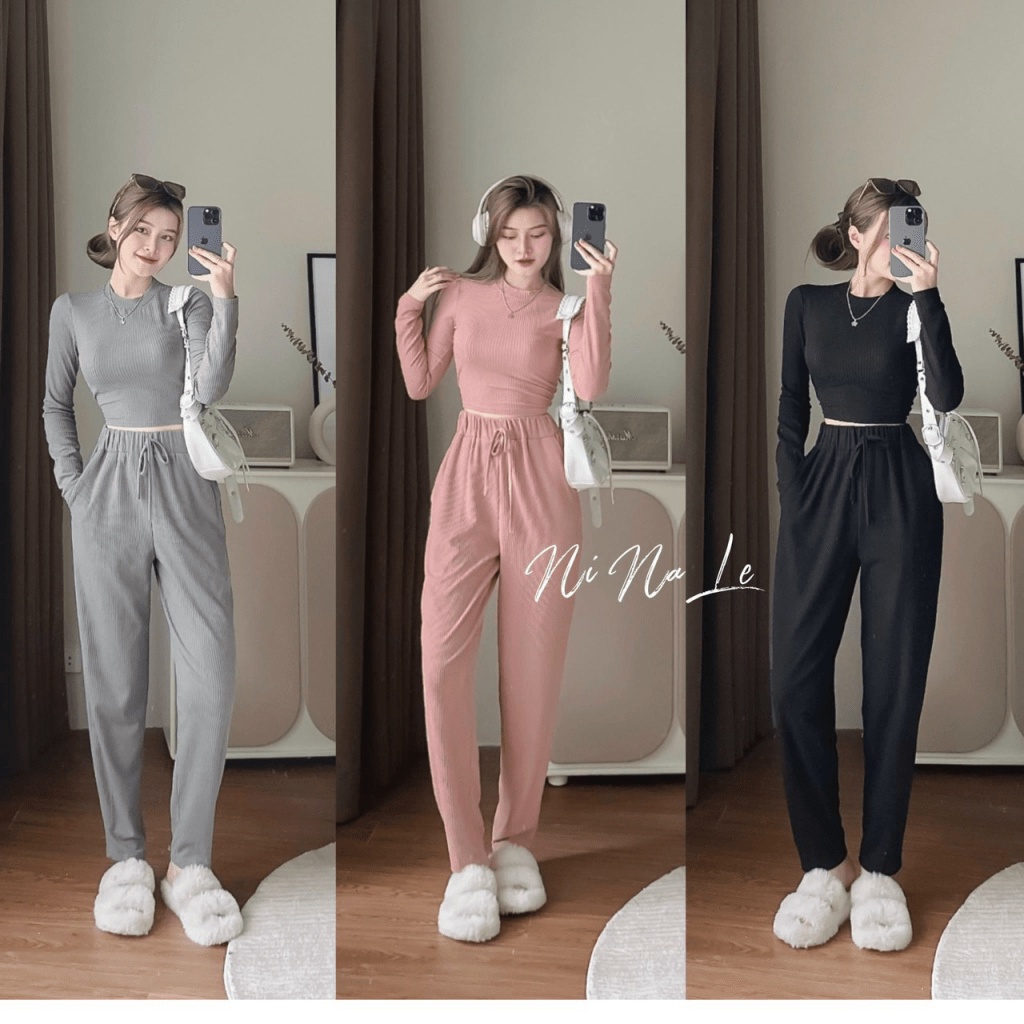 GIẢM GIÁ CỰC SỐC - SET THUN GÂN ÁO TAY DÀI MIX QUẦN DÀI SET ÔM BODY CỰC NĂNG ĐỘNG TRẺ TRUNG ĐI  CHƠI DẠO PHỐ UP  SHOP HH