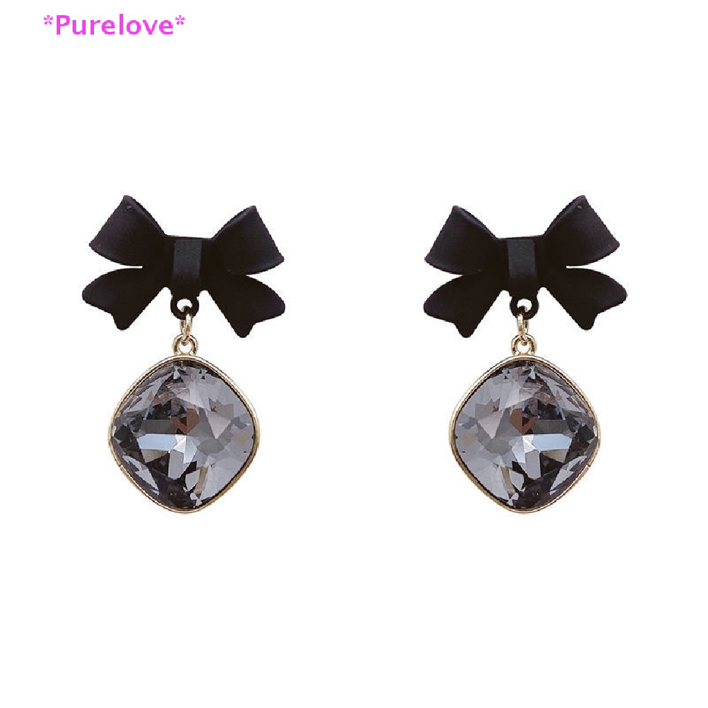 1 Đôi Bông Tai Hình Vuông Đính Nơ Màu Đen Thời Trang Dành Cho Nữ Mới