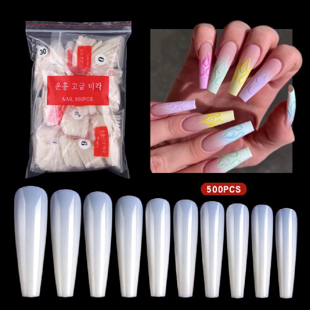 Bộ 500 Móng Tay Giả Dài Đầy Đủ Bằng Acrylic Che Phủ Toàn Diện Dùng Để Múa Ba Lê