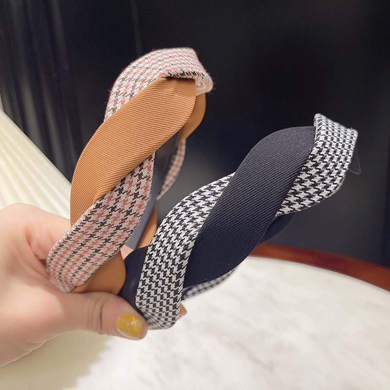 Băng Đô Cài Tóc Họa Tiết Caro Phong Cách Hàn Quốc Thời Trang Thu Đông Cho Nữ