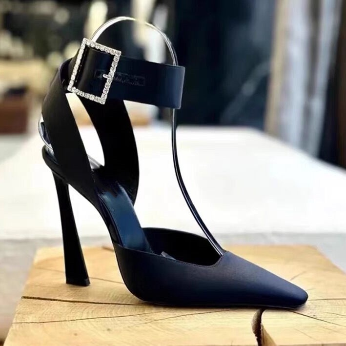 Giày Cao Gót Mũi Nhọn Bằng Da Satin Lấp Lánh Thời Trang Cho Nữ 3.54 Inches