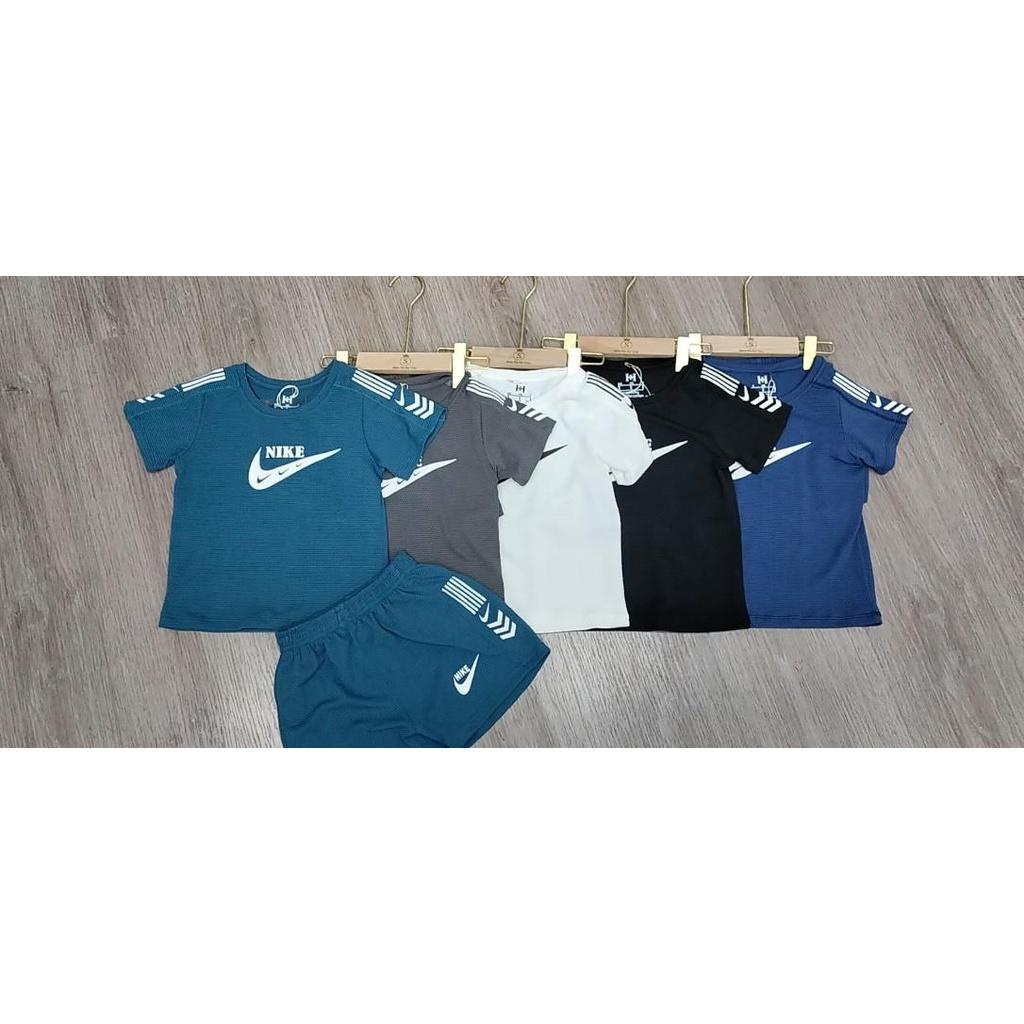Bộ cộc tay thể thao in NIKE & Li-Ning Đại 5y-10y Trắng - xanh than-đen-ghi-rêu