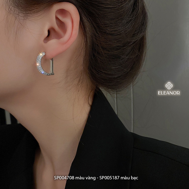 Bông tai nữ chuôi bạc 925 Eleanor Accessories hình chữ D đính đá phụ kiện trang sức 4708