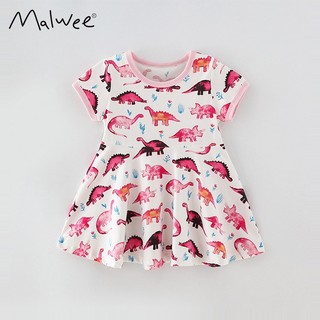 Mã 198 váy cotton ngắn tay in hình khủng long hồng của Malwee cho bé gái