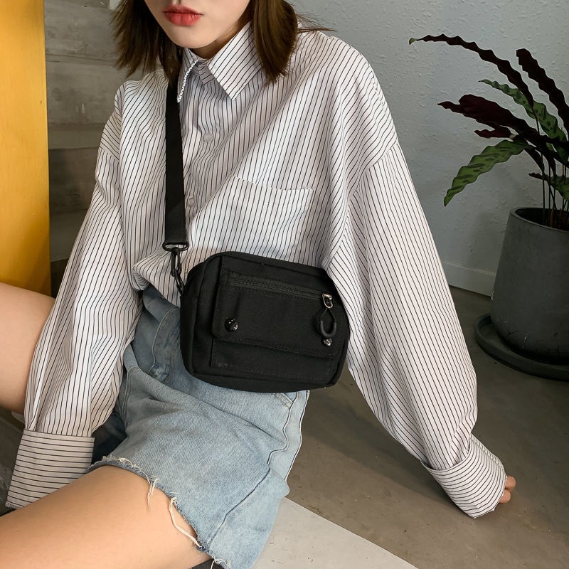 Túi Vải Canvas Đeo Chéo Phong Cách Harajuku Đường Phố Cá Tính